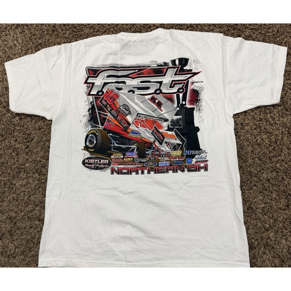 Norther Ohio Attica-Fremont Fast Sprint Title Dirt Racing Red T-Shirt Sz XL